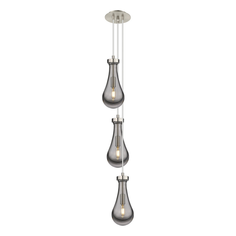 Luminaire suspendu à 3 lumières Schroder, Gris fumée clair, Nickel satiné brossé