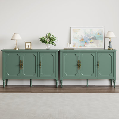 Green 3-Door Storage Cabinet With Adjustable Shelves And Turned Legs Set Of 2