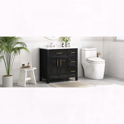Meuble-lavabo moderne de 36 pouces avec lavabo en céramique et trois tiroirs