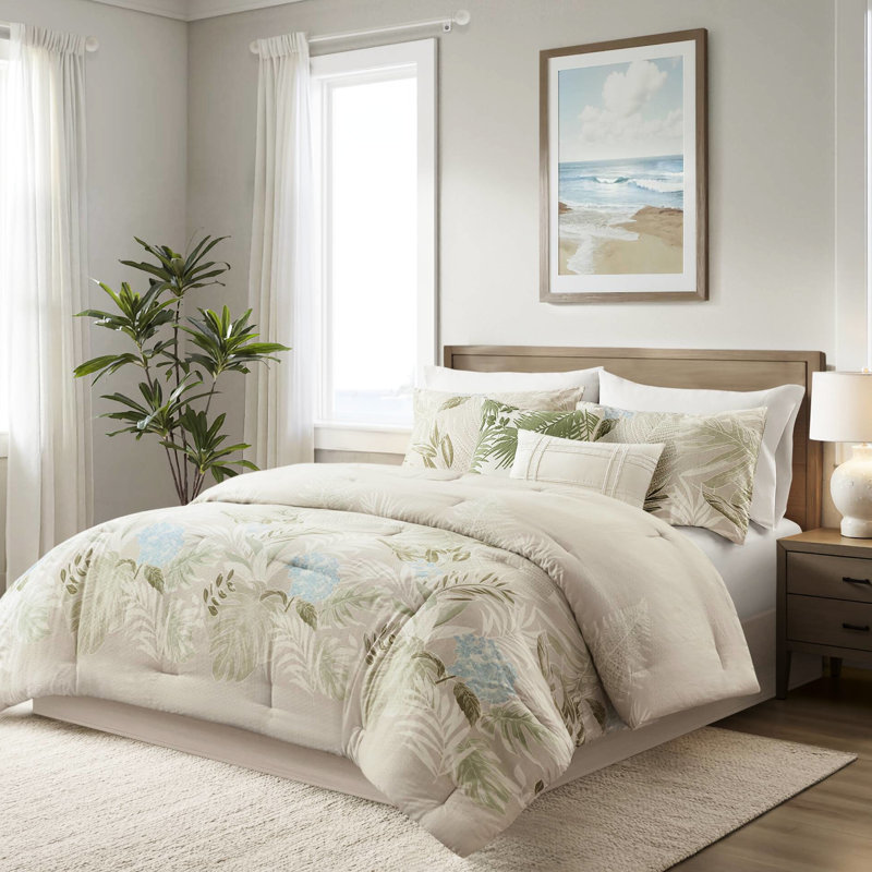 Édredon surdimensionné 6 pièces pour lit très grand bleu tropical et tissu tricoté sur oreillers