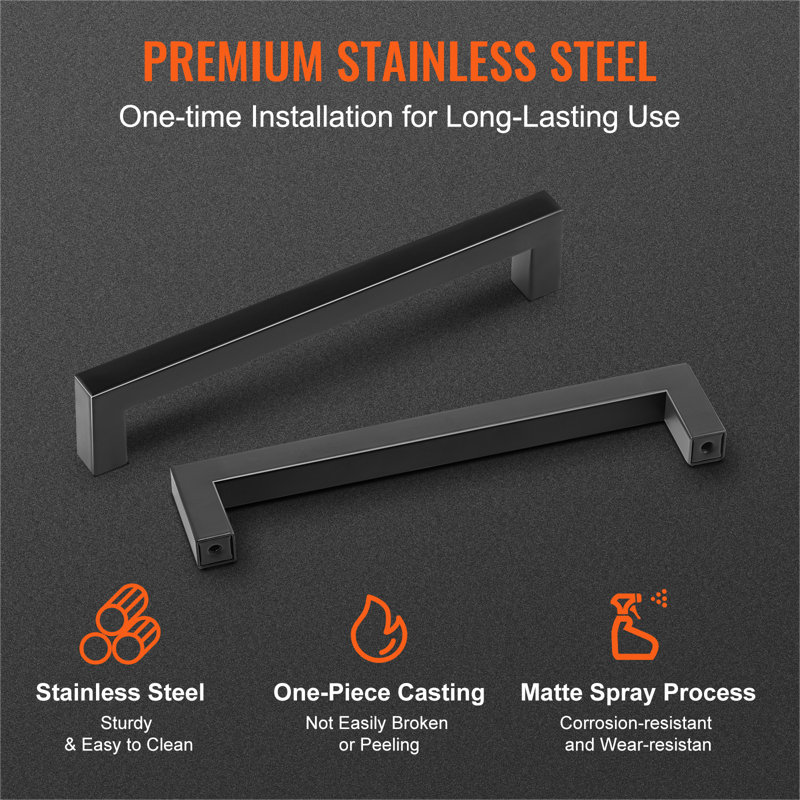 Matte Black Steel Modern Cabinet Bar Handle with Mounting Hardware