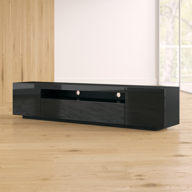 Kenyette 78.7" Modern TV Stand with 16-Color LED Lighting, High Gloss Finish, Media Storage, Black