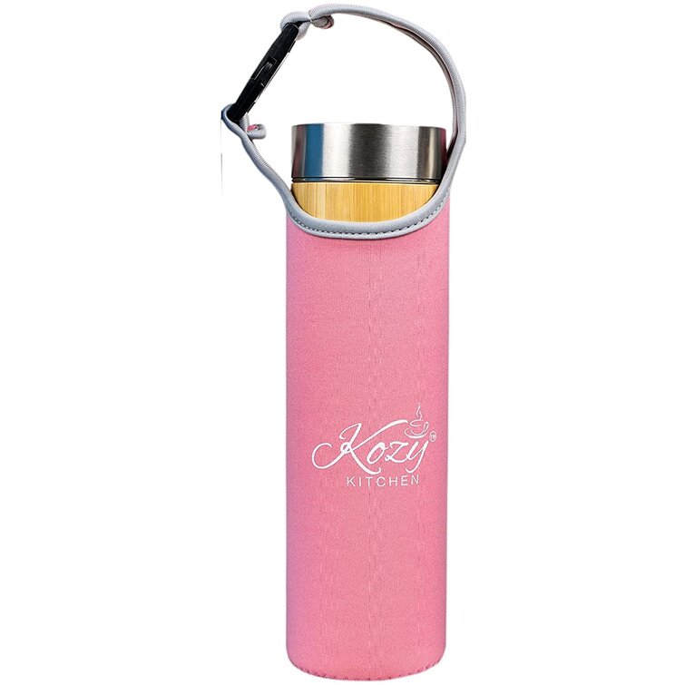Organic Bamboo Tumbler with Tea Infuser & Strainer by Kozy Kitchen| 17oz Stainless Steel Water Bottle| Insulated BPA-Free Travel Mug with Mesh Filter