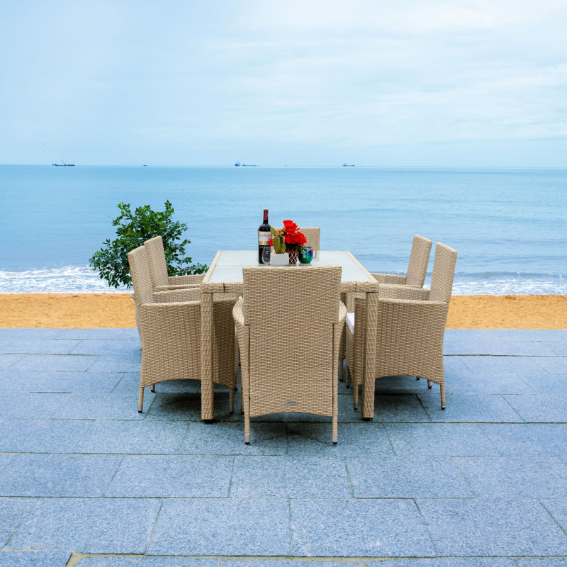 Daxin 6 - Person Patio Dining Set with Rectangular Table, Beige