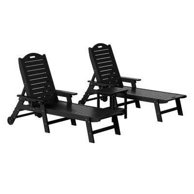 Brighton Outdoor 3-Piece Poly Reclining Chaise Set With Wheels & Cup Holder
