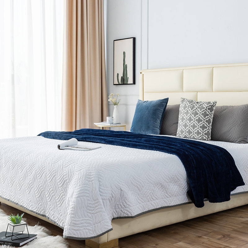 Quilted Throw Blanket, 50" W x 60" L, Navy Blue