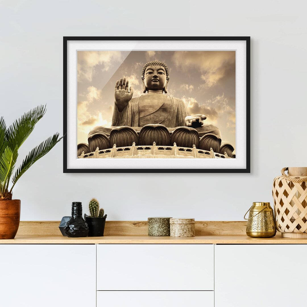 Großer Sepia-Buddha Gerahmter Fotokunstdruck