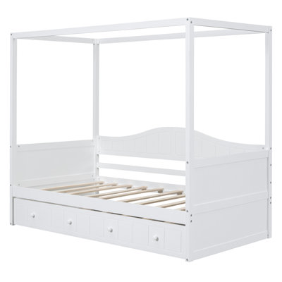 Twin Size Canopy Day Bed with twin size Trundle, White by Darby Home Co
