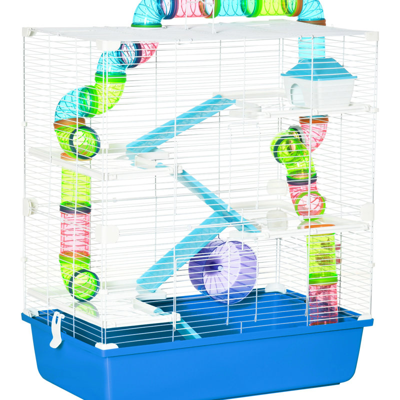 Très grande cage à hamster de 23 po à 5 niveaux avec tubes, tunnels avec poignées, roue d'exercice, bouteille d'eau et plat à nourriture