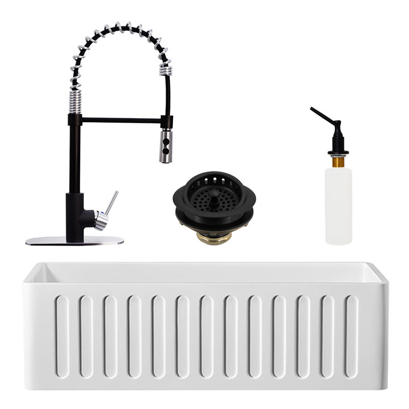 Évier de cuisine à simple cuve à tablier frontal 33 po L, Noir mat, acier inoxydable
