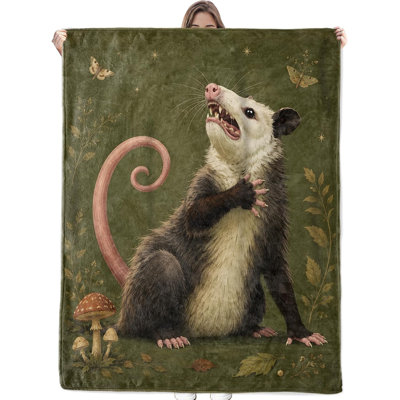 Opossum Blanket Woodland Mushroom Animal Flannel Throw, 30 x 40 in