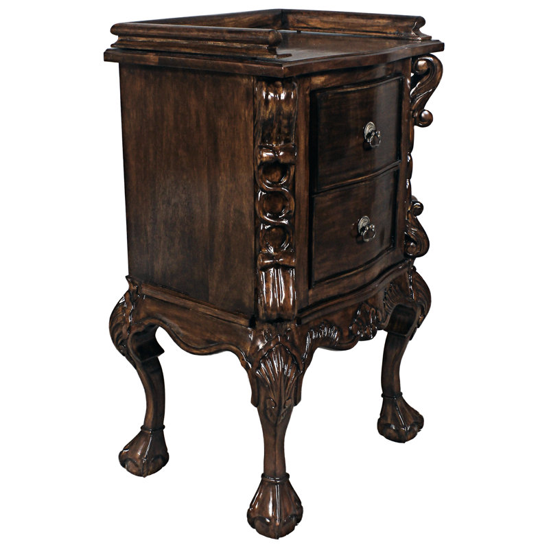 Elegant Mahogany Solid Wood 2-Drawer Bedside Table with Brass Handles