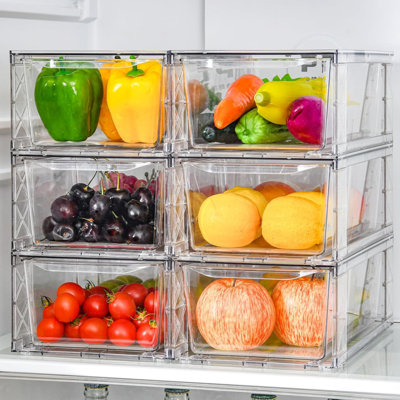 Clear Stackable Storage Bins 6-Pack with Handles – Easy Assemble for Kitchen, Fridge, Pantry & Bathroom
