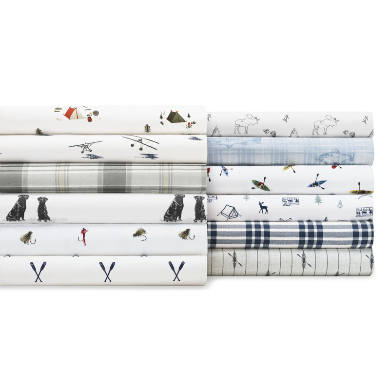 Shasta Lake Cotton Percale Standard Sheet Set, Queen Sheet Set with 2 Pillowcases, Basic Plaid Blue