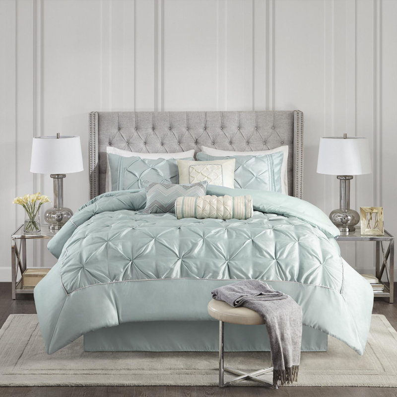 Ensemble d'édredon touffeté 7 pièces, Gris, Grand édredon et 6 pièces supplémentaires