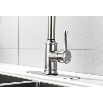 Brushed Nickel Pull Down Kitchen Faucet, Stainless Steel, 3 Output Modes, Single Handle For Flow And Temperature Corrosion Surface