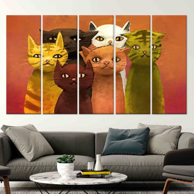 Modern Cat Lover Canvas: Printed Abstract Cats Wall Art,5P Wrapped Canvas