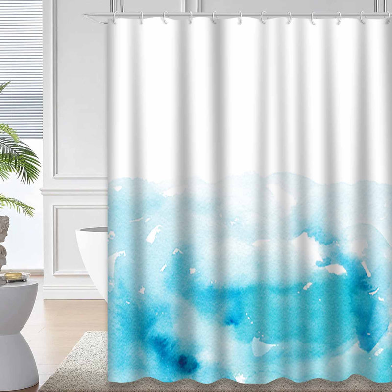 Rideau de douche bleu sarcelle avec 12 crochets Watercolor, L 72 po x l 72 po