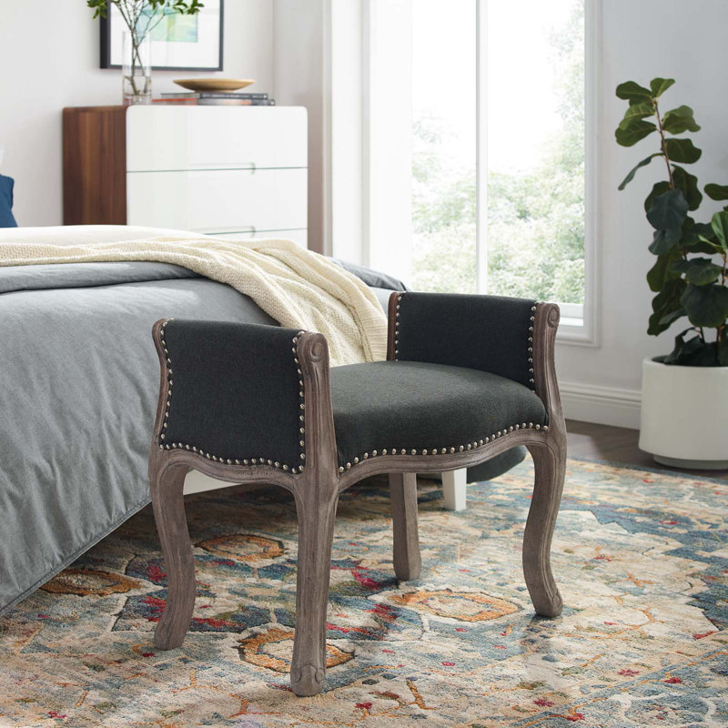 Banc vintage rembourré en tissu, gris