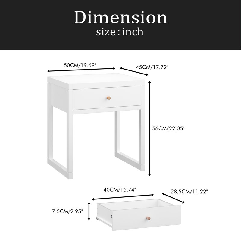 Modern Nightstand With Drawer, Minimalist Bedside Table With Wood Knob, Compact End Table For Bedroom, Apartment, Or Small Spaces, Easy Assembly