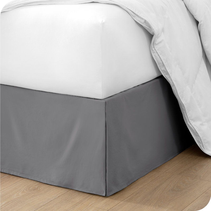 Gray Twin Polyester Pleated Bed Skirt with 15" Drop