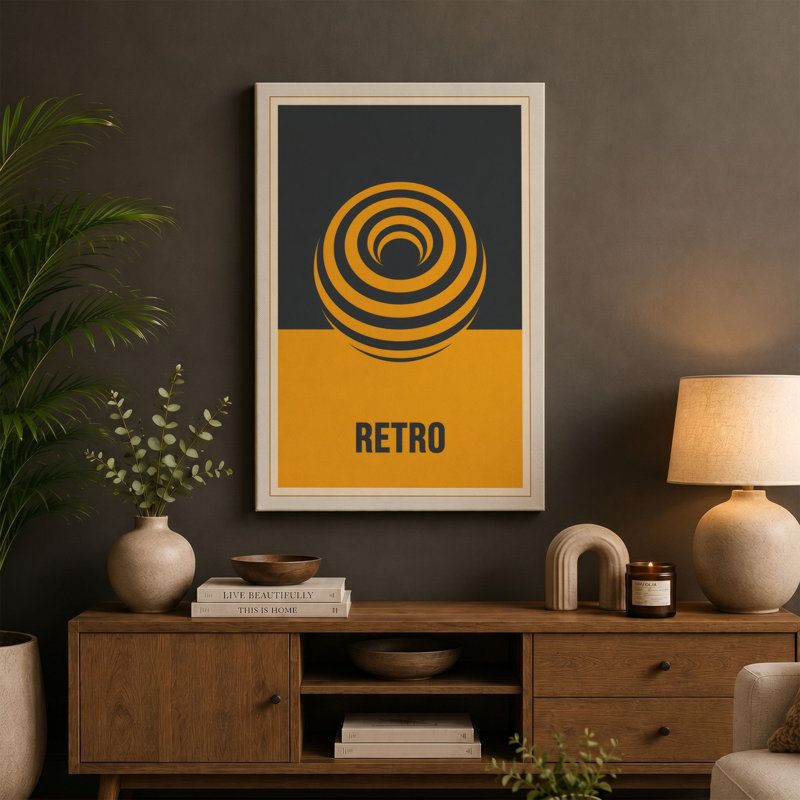 Golden Sphere Retro - Wrapped Canvas, 30x20 - 76.2 x 50.8 cm, Black Border
