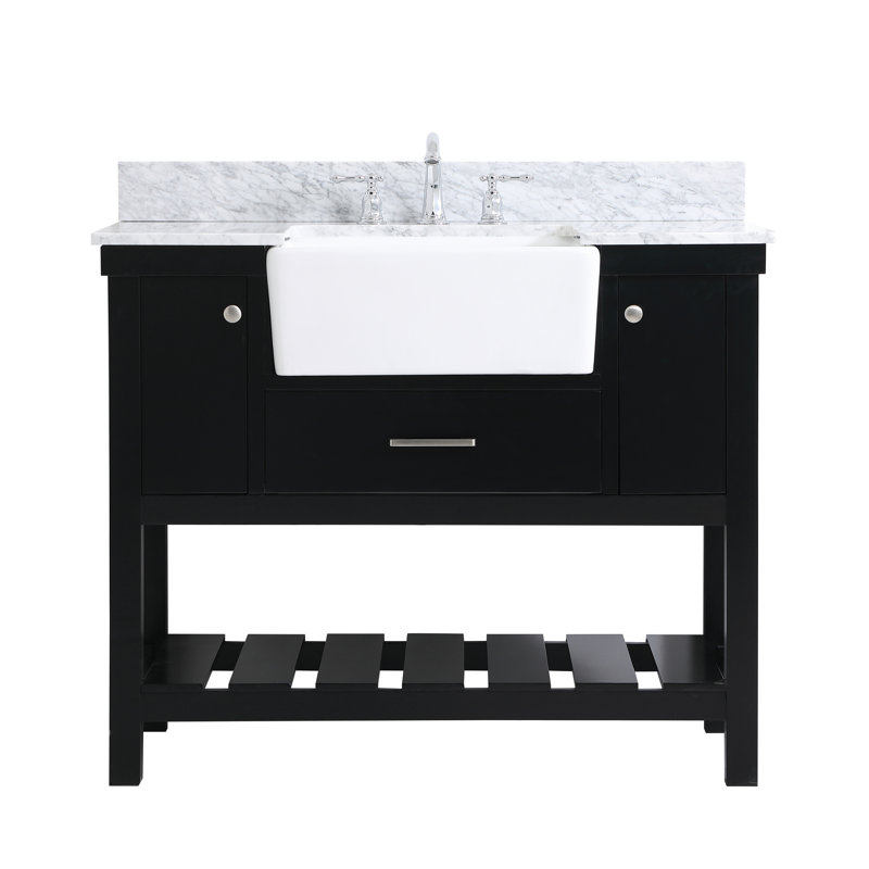 Pelaghia 42'' Single Bathroom Vanity with Marble Top, Black