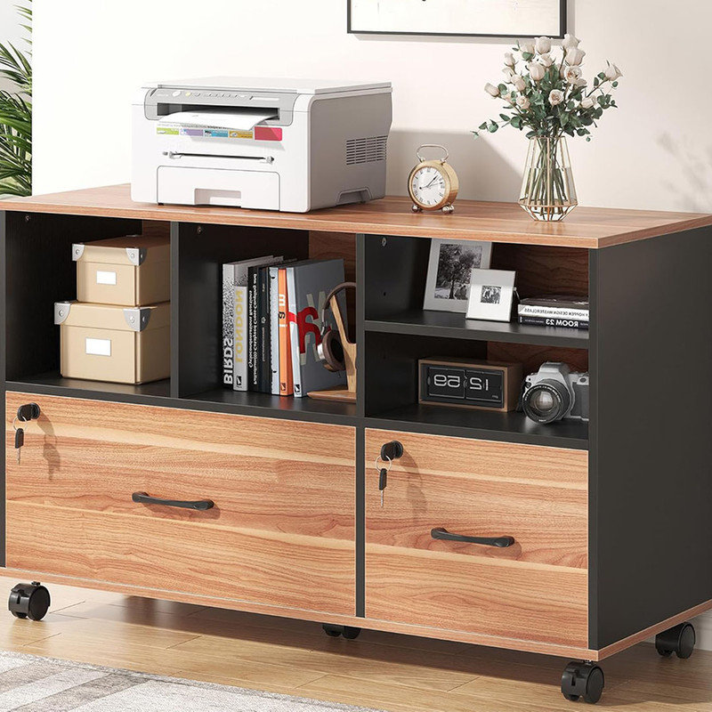Vertical Filing Cabinet with Lock & Large Drawer, Modern File Cabinet with Charging Station and Adjustable Shelf, fits Letter/A4/Legal Size, Rustic Brown