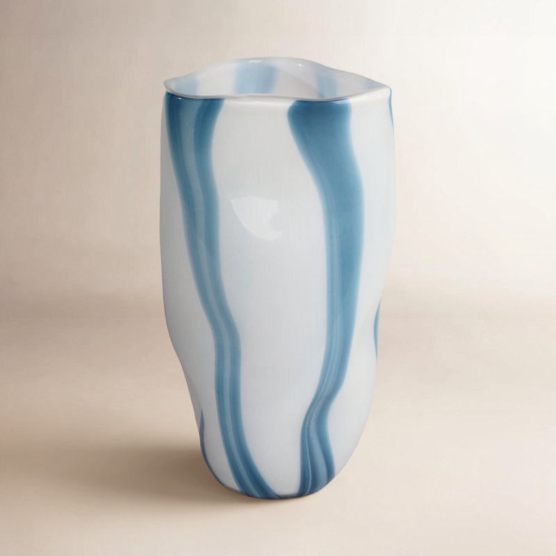 Caya Beldan Blue Glass Vase, 14" H X 9" W X 8" D