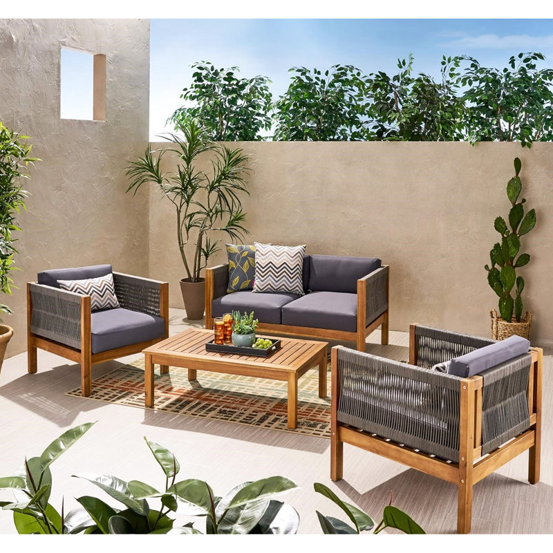 Fauteuil club en bois 2 pièces avec tissage élégant et doublure rembourrée d'eau 2 chaises d'extérieur