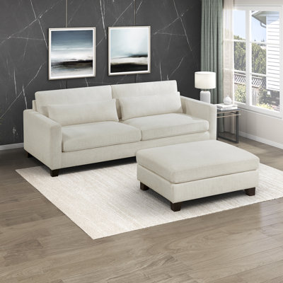Solorzano 88.5" Modern & Contemporary Textured Fabric Sofa and Ottoman Set with Pocket Coil Seating & Included Lumbar Pillows