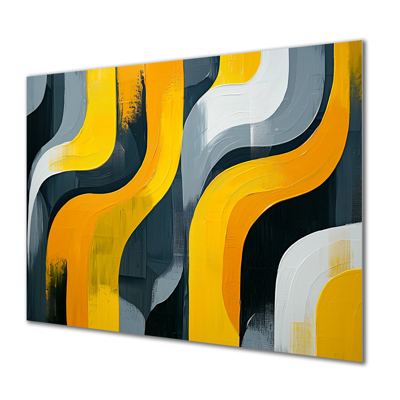 «Yellow and Grey Urban Jazz Note III - Abstract Still Lifes», art mural moderne en métal, H 24 po x l 32 po
