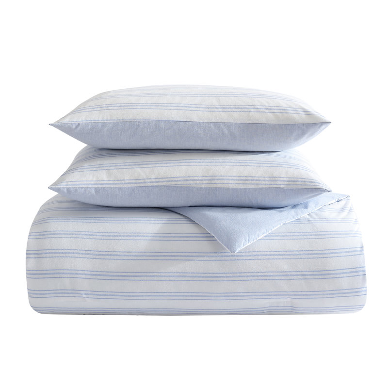 Easy Eco Cotton Blend Reversible Comforter Set, Blue, Twin Comforter + 1 Shams