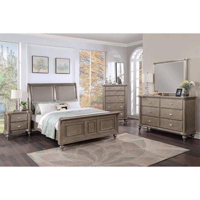 Modern Luxury Style 1pc California King Size Bed Two Panel Headboard Antique Silver Finish Bedroom Furniture