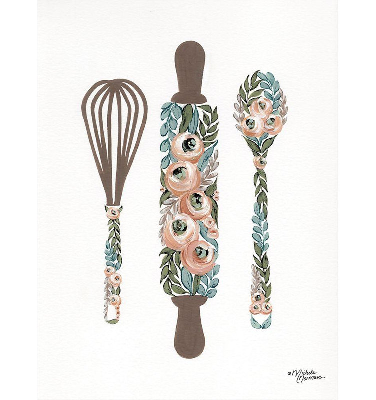 Ophelia & Co. Norman, galerie d'art sur toile tendue par Michele: Outils de cuisson floraux, H 47 po x l 36 po