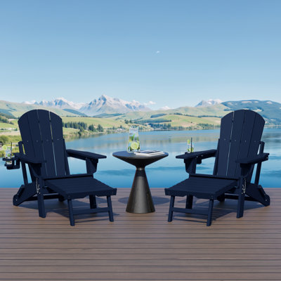 Laguna Outdoor Folding Adjustable Adirondack Chair With Cup Holder & Hideaway Ottoman (Set Of 2)