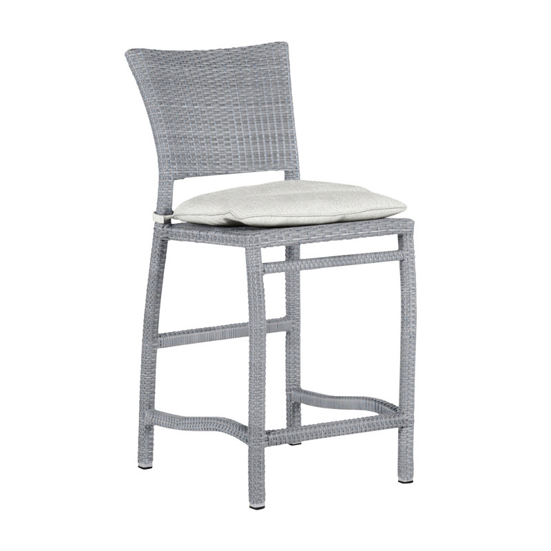 Tabouret de comptoir d'extérieur en résine tressée 24 po Skye, Huître, Welt, Bali Pearl