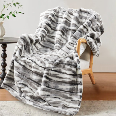 Multi Jacquard Faux Fur Throw Blanket with Smooth Microfiber Reverse