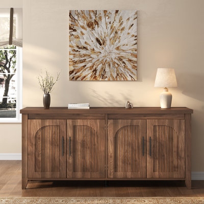 63" Modern Buffet Cabinet with Fluted Storage, Wood Sideboard with Adjustable Shelves, Multi-Functional Coffee Bar Console for Kitchen, Dining Room, Entryway, Walnut