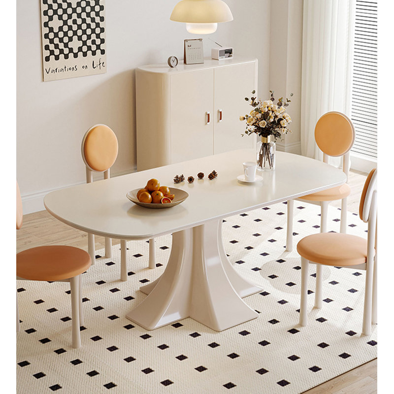 Table de salle à manger blanche rectangulaire en bois massif et en pierre frittée, H 29,53 po x L 62,99 po x l 31,50 po