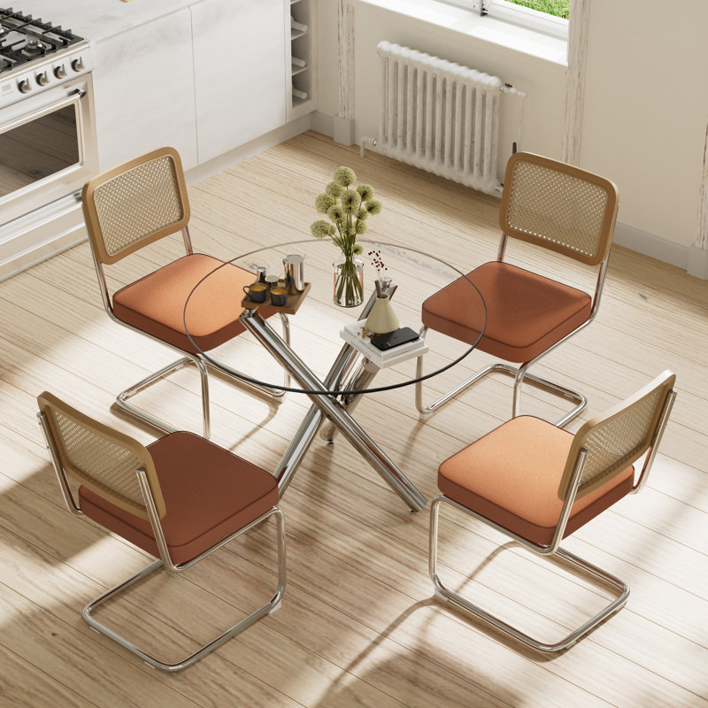 Ensemble de table de salle à manger Elegant, H 30 po x L 36 po x l 36 po, Orange / argenté, 5
