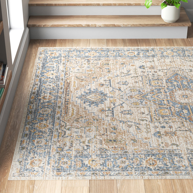 Weber Machine Washable Oriental Ivory/Blue Area Rug