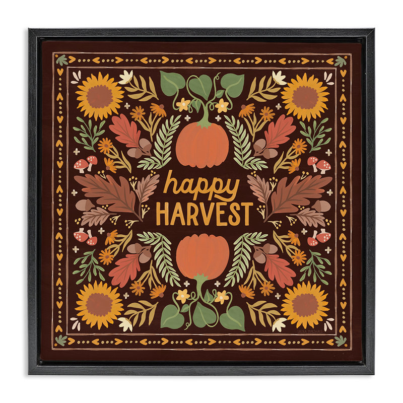 «Happy Harvest on Brown» par Laura Marshall, Cadre flottant noir de jais, H 18 po x l 18 po