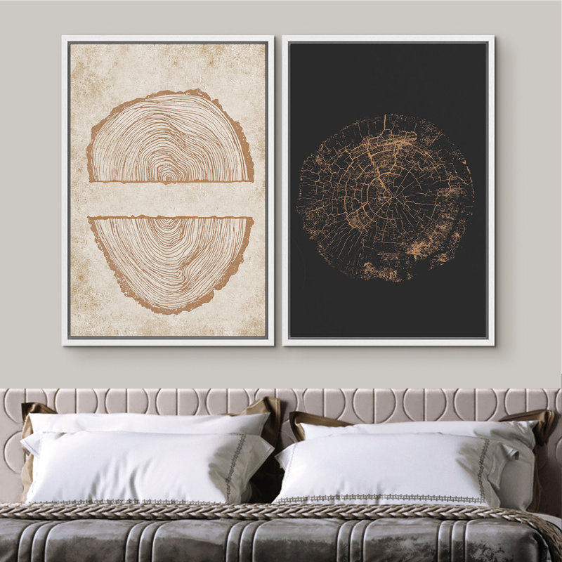 «Moody Dark Wood Tree Ring», abstrait boho, impression numérique sur toile, impression numérique sur toile encadrée