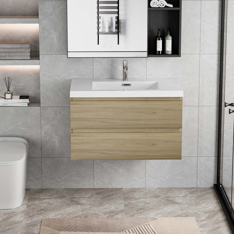 Floating Bathroom Vanity With Sink, Oak