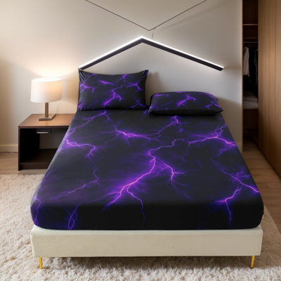 Ensemble de draps-housses en microfibre Orylavena Purple Lightning avec taies d'oreiller, Queen