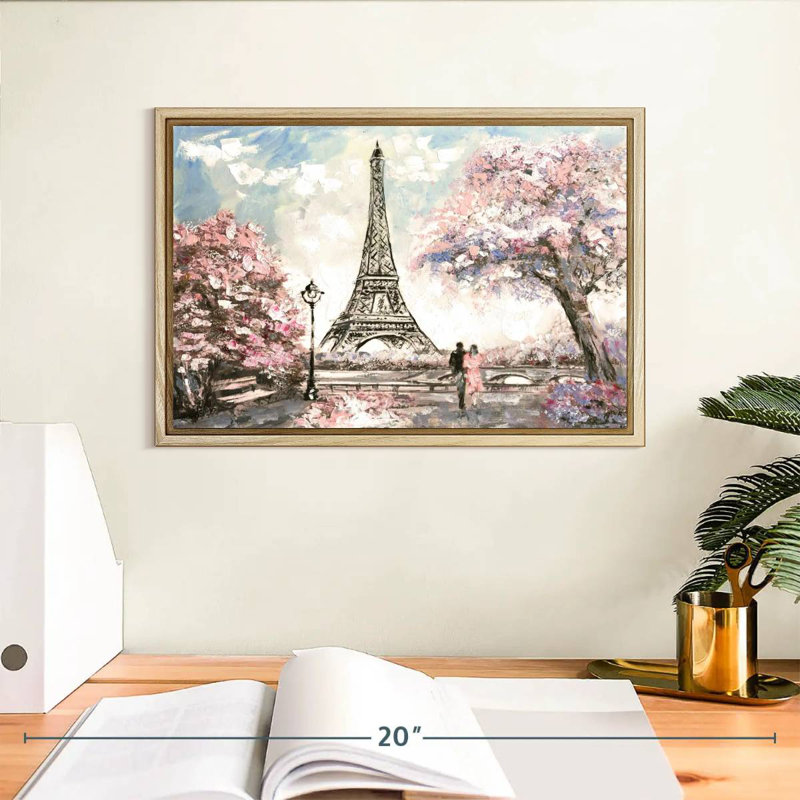 Les amoureux du printemps à Paris, Cadre flottant en bois naturel, 13 po x 9 po