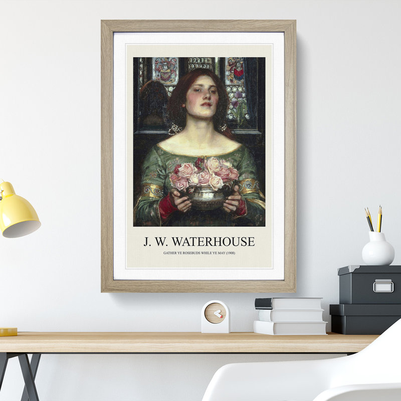 Girl With Flowers by John William Waterhouse - Single Picture Frame Print, 65cm H x 48cm W x 2cm D, Oak Framed