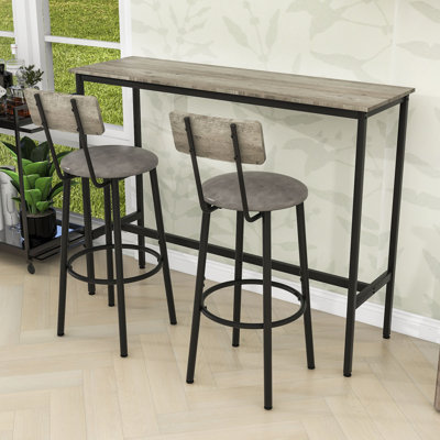 3-Piece Dining Table Set, Rustic Rectangular Table with Upholstered Chairs and Adjustable Foot Pads