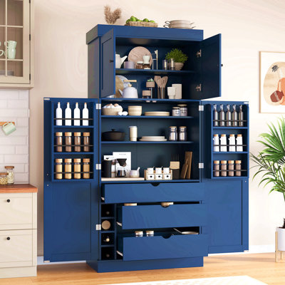 77'' Tall Freestanding Kitchen Pantry, 35''Lx17.7''W Cupboard Storage Cabinet With Adjustable Shelves,Door Shelves, Drawers And Wine Racks